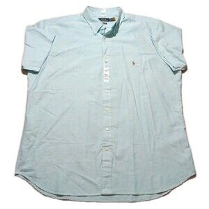 Polo Ralph Lauren Shirt Men XLT Blue Short Sleeve Button Down Flesh Pony